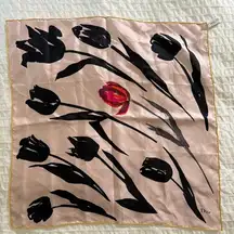 Authentic Christian Dior square 100% silk abstact tulip print pale pink scarf