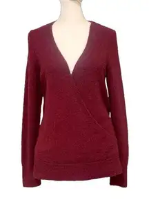 Cremieux Burgundy Charlotte Faux Wrap Wool Alpaca Blend V-Neck Cardigan Sweater