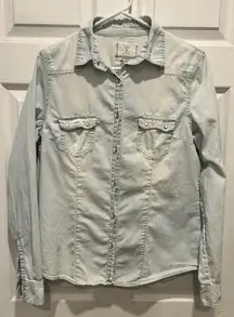 AK Angel Kiss Chambray Button Up Denim Long Sleeves Shirt  Light Wash Size XL‎