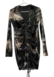 Motel Rocks XL Black &‎ Grey Velvet Long Sleeve Mini Dress Party