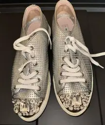 Miu Miu  Swarovski crystal toe-cap sliver sneakers flats size 38.5 8.5