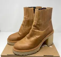 Free People Tan James Leather Heeled Lug Boots (Sz 38.5)