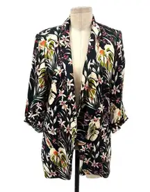 ZARA Wild Willow Floral Satin Blazer 3/4 Length Sleeve Size Medium