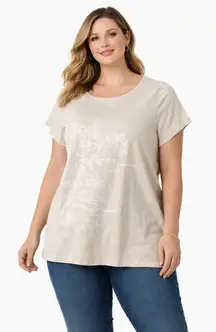 NWOT D&Co Denim & Company Women’s 2XL Beige Graphic Short Sleeve Tee