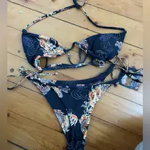 Dragon print  Black and Orange Dragon Bikini set Large