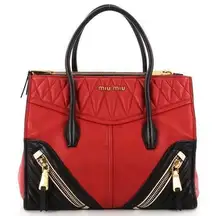 women’s Biker Matelasse twin pocket red black Nappa leather satchel bag