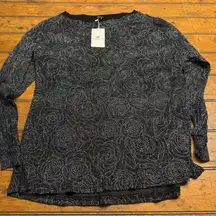 Black Rose Sparkle Mesh Long Sleeve Top Womens Small