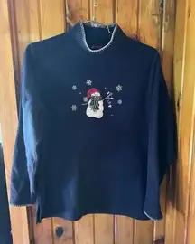 Cozy Navy Blue Snowman Turtleneck Sweater Winter Holiday Festive‎ Top