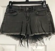 True Religion grey distressed cut off denim jean shorts women’s size 24 low rise