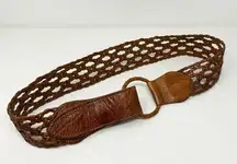 Chico’s Genuine Leather Boho Woven Belt Brown Size Medium Large