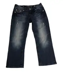 Low Rise Jeans Miss Me Capri Size 27 Blue Crystal Bling Distressed Styl JP6085P