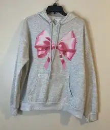 Gray Hoodie with Pink Bow Design and front pocket  size medium
