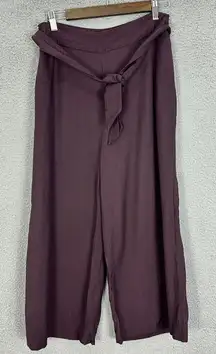 Leith pants womens medium purple wide leg tie waist pockets high‎ waist cropped