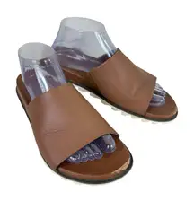 Sorel Roaming Decon Brown Leather Lightweight Slide Sandals Women's Size 9