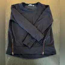 Athleta navy sweatshirt with rose gold zipper accents
