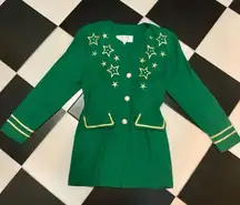 Vintage 80s Bachio Embroidered Stars Long Blazer Jacket Ringleader Leprechaun M