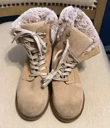 Women's Tan Faux Fur-Lined Suede Winter Boots, Size 8
