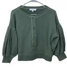 Something Navy Greta Henley Olive Sweatshirt Women&#x27;s Size XS Bell Sleeves Green