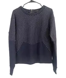 J. Crew Navy Blue Striped Cozy Cotton Blend Sweatshirt Women Sz L