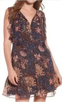 Madewell Womens Size Small Lily Ruffle Dress Sea Floral Boho Peasant Knee Length