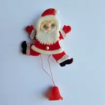 Vintage Santa Claus Pin Legs Move Pull String Brooch Christmas Lapel Pin