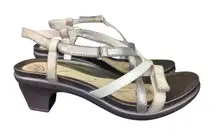 Abeo Gloriana Strappy Slingback Sandals Kitten Heel‎ Women's 9.5 Narrow Metallic
