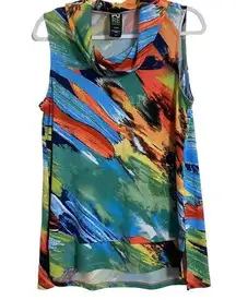 Pure Essence Womens Cowl Neck Multicolor Abstract Sleeveless Top Blouse Slinky