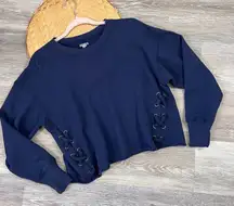 Aerie navy blue lace up‎ boxy semi cropped sweatshirt