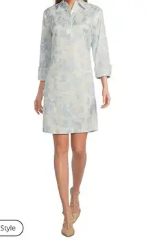 Preston & York Thea Printed Taffeta 3/4 Sleeve Point Collar Dress