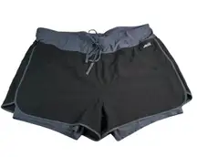 Women's Black & Gray Lined Layered Plus Size Athletic Gym Shorts 2X