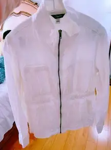 Women’s  Jacket White Linen Blend Zip Front Long Sleeve S