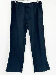 Allen Allen Womens Minimalist Beachy‎ Pull On Wide Leg 100% Linen Pants XL Black