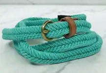 J. Crew Green Braided Woven Cotton with Leather Trim Belt Size Small S Medium M