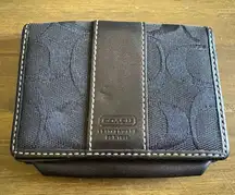 Coach Signature CC Wallet Black Canvas Fold Over Leather Card Holder Small