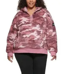 Calvin Klein NWT  Camo Sherpa Pullover Jacket. Plus Size 1/2 Zip Pink Hooded 1X