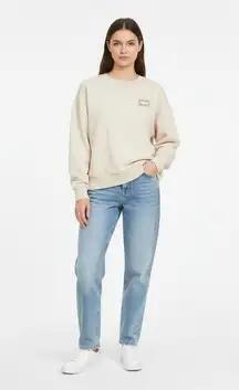 PUMA‎ Womens Beige Oversized Embroidered Logo Crewneck Sweatshirt Size XL