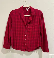 Victoria's Secret XS Red Plaid Cotton Blend Long Sleeve PJ Top