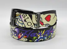 Ed Hardy Skull & Butterfly Black Leather Reversible Belt Size 38