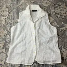 Vintage Valerie Stevens 100% Linen White Sleeveless Button up Blouse Petite M -