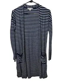 Athleta Silk Cashmere Retreat Navy/White Striped Front Wide Open Cardigan SxS