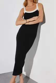 VICI Collection Elevated Ribbed Knit Midi Dress - Black/White / S
