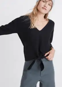 Madewell Black V-Neck Sweater with Tie-Front