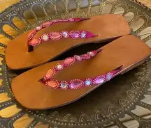 NEW! PINK Beaded Embellished Sequined Flip Flops Sandals Sz 6