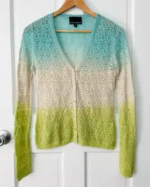 Cynthia Rowley Ombre Lacey Open Knit V-Neck Cardigan Sweater Dip Dye Size M