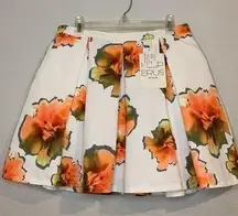 NWT Hesperus floral pleated full mini skirt back hidden zipper lined pockets! M