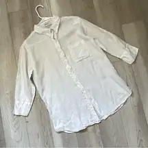 Allen Allen Shirt linen button up womens White (small) office natural classic