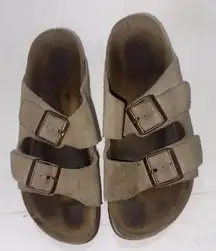 Birkenstock Taupe Suede Arizona Hippi Foot Slide Gorpcore Boho Shoes Womens 6 37