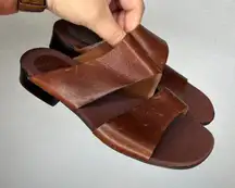 Enzo Angiolini Leather Brown Slide Sandals Heeled Mules Women's Size 7.5 M