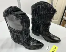 Womans HiColor Midcalf Western Style Boots Pullon 11 Black Block Heel Sequins