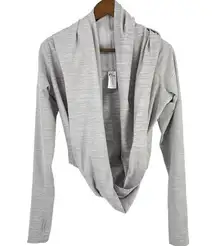 Zyia Active Haze Yoga Wrap Shawl Hooded Shirt Top Size Small Heather Gray